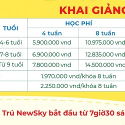 Học phí tiếng Anh Hè 2024 tại NewSky